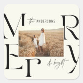 Elegante moderne vrolijke kerst foto typografie vierkante sticker (Voorkant)