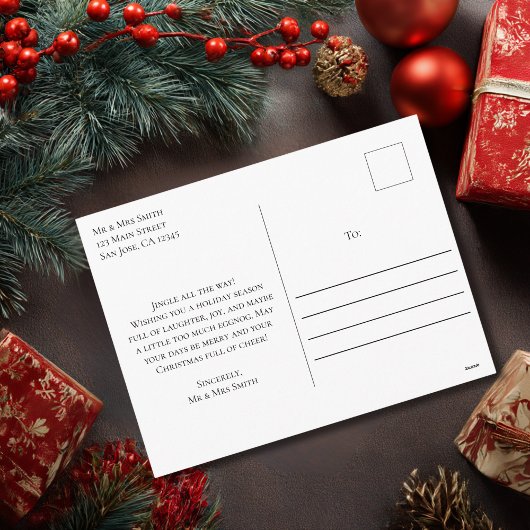 Elegante moderne vrolijke kerstfoto en sneeuwvlokk feestdagenkaart