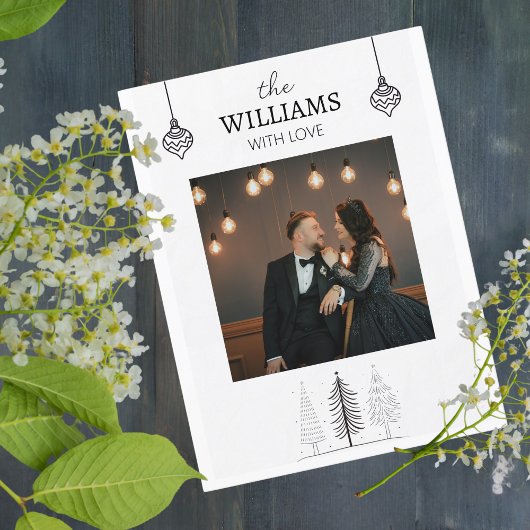 Elegante moderne vrolijke kerstfoto en sneeuwvlokk feestdagenkaart