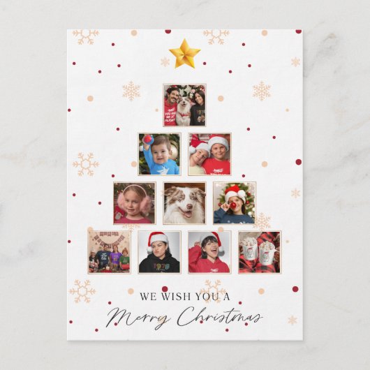 Elegante moderne vrolijke kerstfoto en sneeuwvlokk feestdagenkaart (Voorkant)