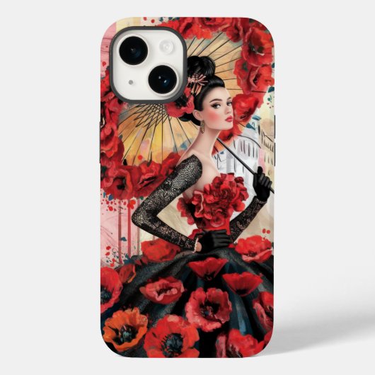 Elegante, moderne vrouw & klaprozen bloemenjurk Case-Mate iPhone case (Achterkant)