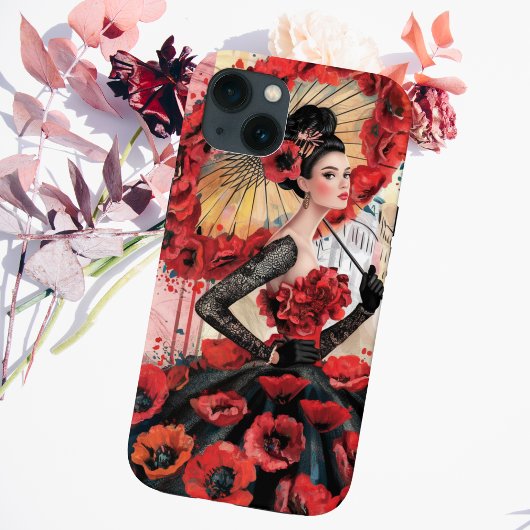 Elegante, moderne vrouw & klaprozen bloemenjurk Case-Mate iPhone case