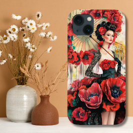Elegante, moderne vrouw & klaprozen bloemenjurk Case-Mate iPhone case