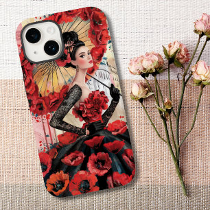 Elegante, moderne vrouw & klaprozen bloemenjurk Case-Mate iPhone 14 hoesje