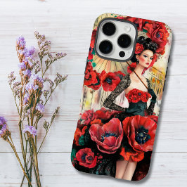 Elegante, moderne vrouw & klaprozen bloemenjurk iPhone 16 pro max hoesje
