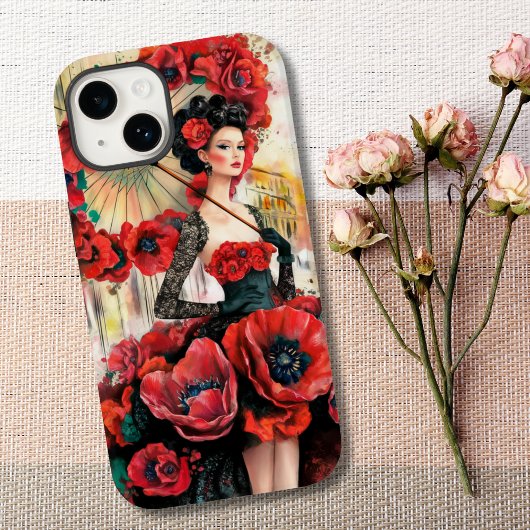 Elegante, moderne vrouw & klaprozen bloemenjurk Case-Mate iPhone case