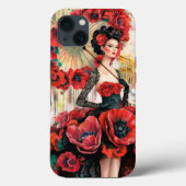 Elegante, moderne vrouw & klaprozen bloemenjurk Case-Mate iPhone case (Achterkant)