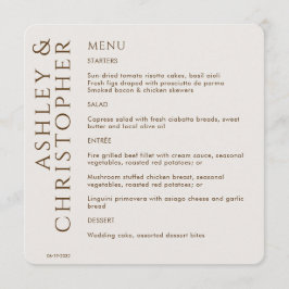 Elegante moderne walnoot bruine bruiloft menu