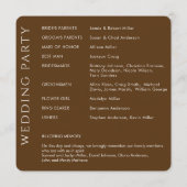 Elegante moderne walnoot bruine bruiloft programmakaart (Achterkant)