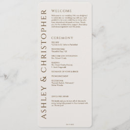 Elegante moderne walnoot bruine bruiloft programmakaart