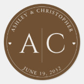 Elegante moderne walnoot bruine bruiloft ronde sticker (Voorkant)