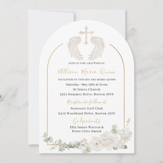 Elegante moderne Waterverf beige engelendoop Invi Kaart (Voorkant)