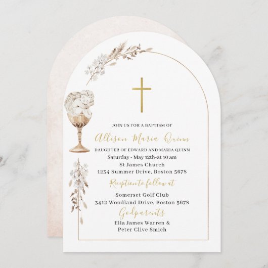 Elegante moderne Waterverf beige engelendoop Kaart (Voorkant / Achterkant)