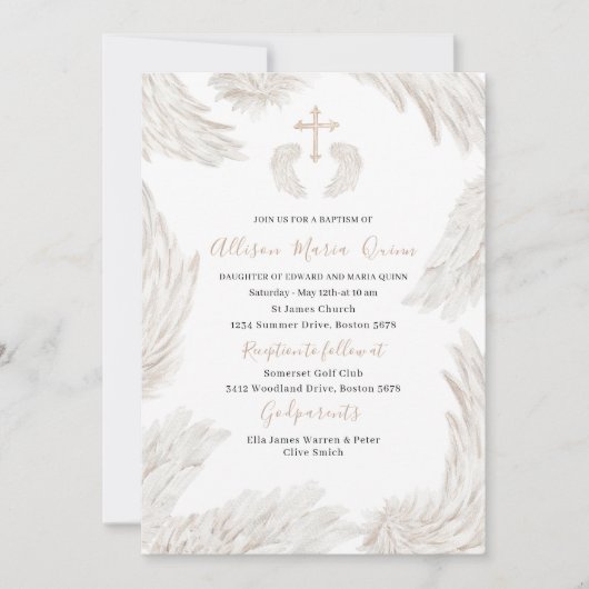 Elegante moderne Waterverf beige vleugels Angel Ba Kaart (Voorkant)