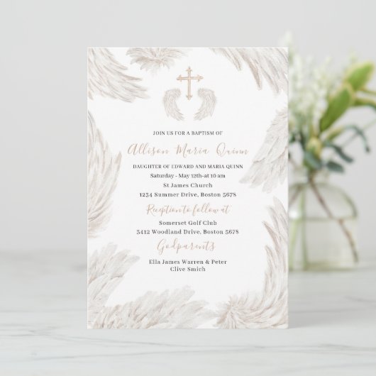 Elegante moderne Waterverf beige vleugels Angel Ba Kaart (Staand voorkant)