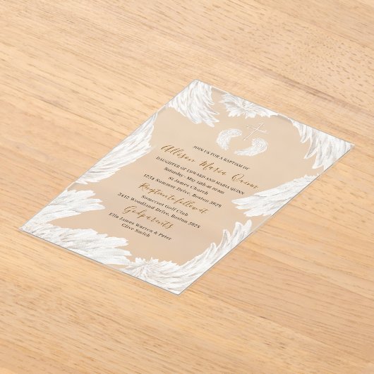 Elegante moderne Waterverf beige vleugels een uitn Acryl Uitnodigingen (Laagn)