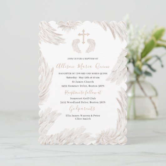 Elegante moderne Waterverf beige vleugels een uitn Kaart (Staand voorkant)