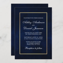 Elegante moderne waterverf blauw goud bruiloft