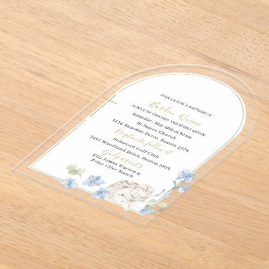 Elegante moderne waterverf blauwe engel doop acryl uitnodigingen (Laagn)