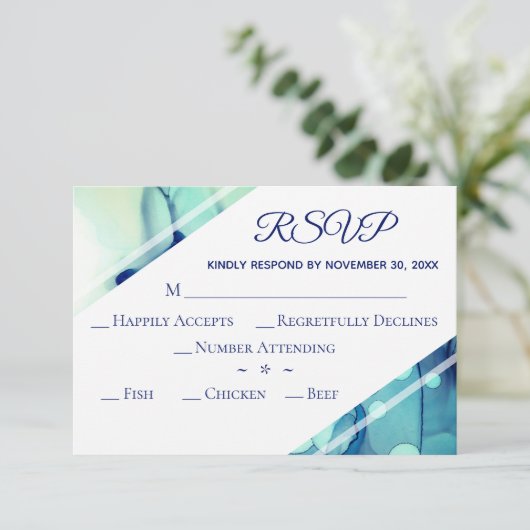 ** Elegante moderne Waterverf Blauwgroen RSVP brui (Staand voorkant)