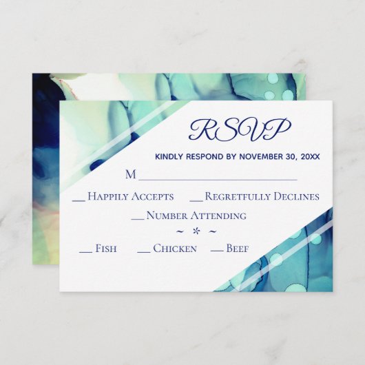 ** Elegante moderne Waterverf Blauwgroen RSVP brui (Voorkant / Achterkant)