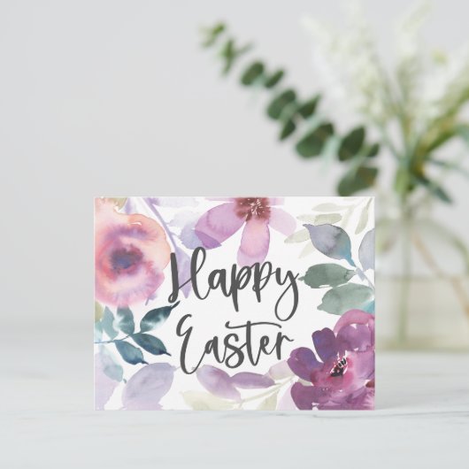 Elegante moderne Waterverf Bloemen Happy Easter Briefkaart (Staand voorkant)