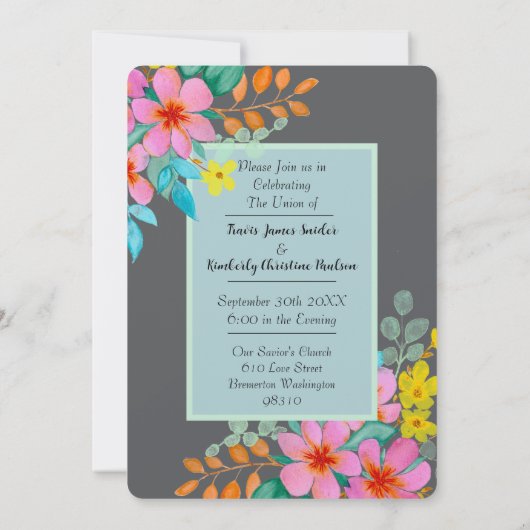 Elegante moderne Waterverf bloemen op donkergrijs Kaart (Achterkant)