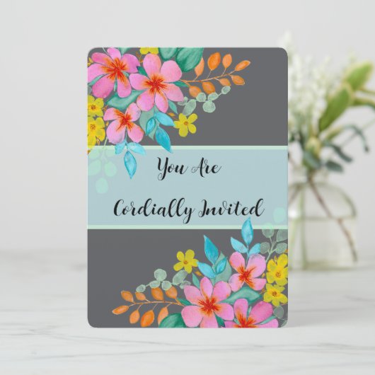 Elegante moderne Waterverf bloemen op donkergrijs Kaart (Staand voorkant)