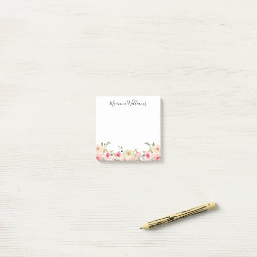 elegante moderne waterverf blozen roze bloem post-it® notes (Op bureau)