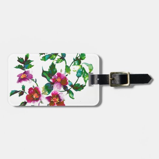 Elegante moderne waterverf donkerroze wilde bloeme bagagelabel (Voorkant horizontaal)
