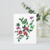 Elegante moderne waterverf donkerroze wilde bloeme briefkaart (Staand voorkant)