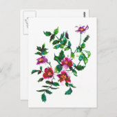 Elegante moderne waterverf donkerroze wilde bloeme briefkaart (Voorkant / Achterkant)