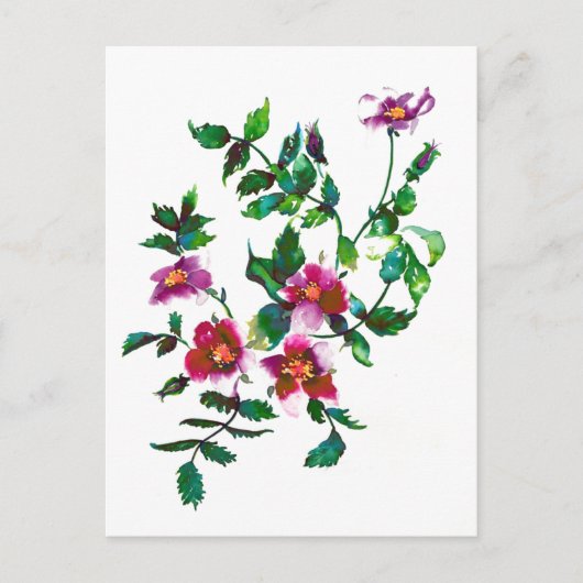 Elegante moderne waterverf donkerroze wilde bloeme briefkaart (Voorkant)