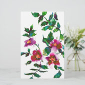 Elegante moderne waterverf donkerroze wilde bloeme briefpapier (Staand voorkant)