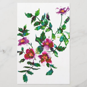 Elegante moderne waterverf donkerroze wilde bloeme briefpapier