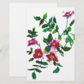 Elegante moderne waterverf donkerroze wilde bloeme briefpapier (Voorkant / Achterkant)