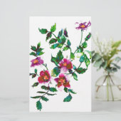 Elegante moderne waterverf donkerroze wilde bloeme briefpapier (Staand voorkant)