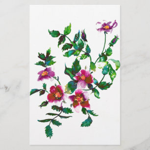 Elegante moderne waterverf donkerroze wilde bloeme briefpapier