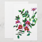 Elegante moderne waterverf donkerroze wilde bloeme briefpapier (Voorkant / Achterkant)