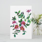 Elegante moderne waterverf donkerroze wilde bloeme briefpapier (Staand voorkant)