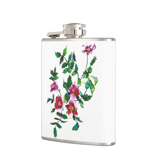 Elegante moderne waterverf donkerroze wilde bloeme heupfles (Links)