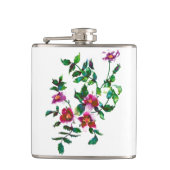 Elegante moderne waterverf donkerroze wilde bloeme heupfles (Voorkant)