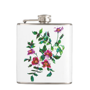 Elegante moderne waterverf donkerroze wilde bloeme heupfles