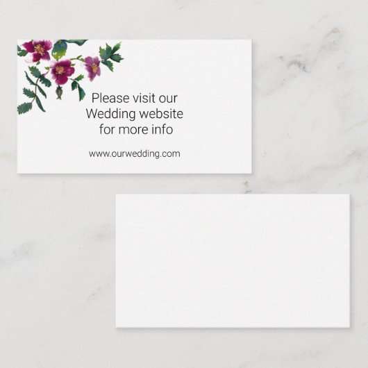 Elegante moderne waterverf donkerroze wilde bloeme informatiekaartje (Voorkant / Achterkant)