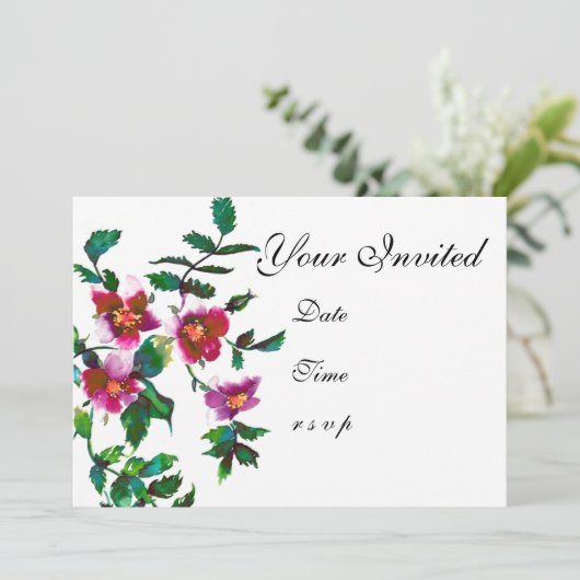 Elegante moderne waterverf donkerroze wilde bloeme kaart (Staand voorkant)