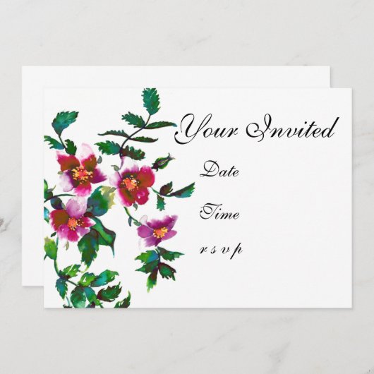 Elegante moderne waterverf donkerroze wilde bloeme kaart (Voorkant / Achterkant)