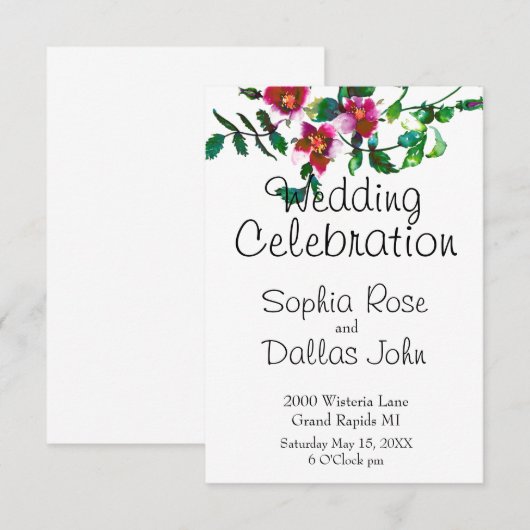 Elegante moderne waterverf donkerroze wilde bloeme kaart (Voorkant / Achterkant)