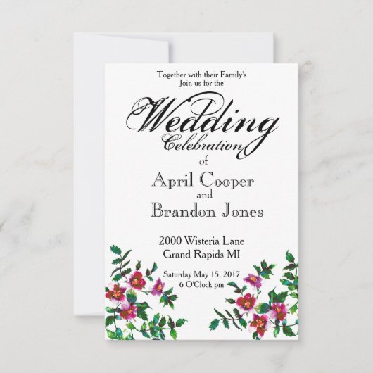 Elegante moderne waterverf donkerroze wilde bloeme kaart (Voorkant)