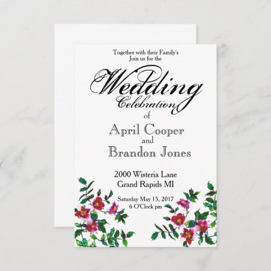 Elegante moderne waterverf donkerroze wilde bloeme kaart (Voorkant / Achterkant)