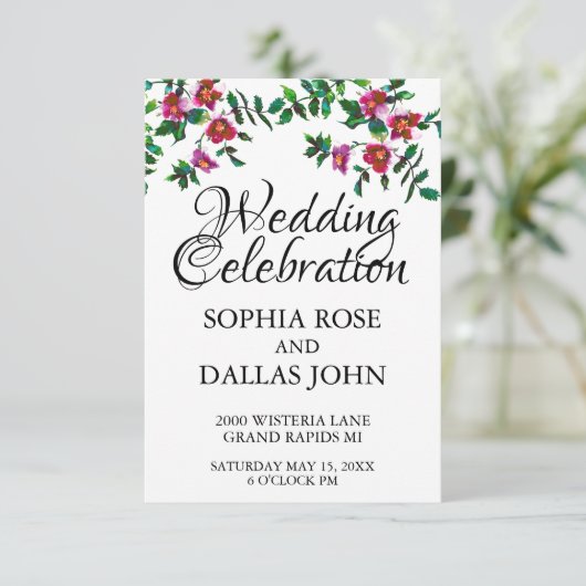 Elegante moderne waterverf donkerroze wilde bloeme kaart (Staand voorkant)